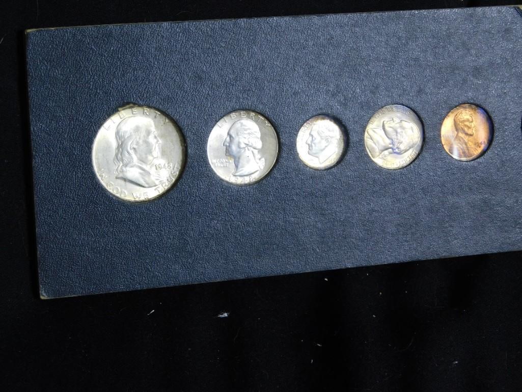 1948 Coin Set incl Franklin Half Dollar, Washington Quarter, Roosevelt Dime, Nickel, Wheat Cent Penn (1 of 7)