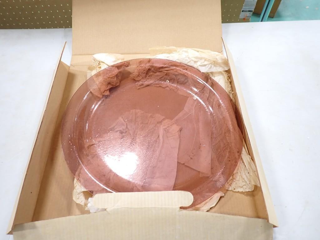 Large 16" Diameter Glass Platter - Maroon color (1 of 3)
