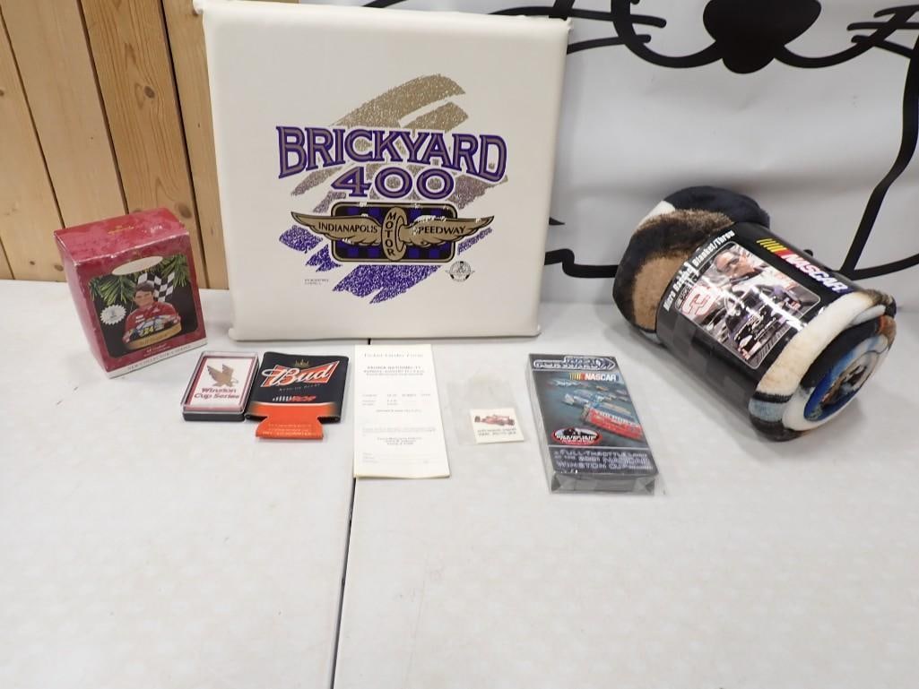 Misc. NASCAR Lot including seat cushion, blanket, Hallmark Keepsake Ornament, Video, Coozie, etc. (1 of 4)