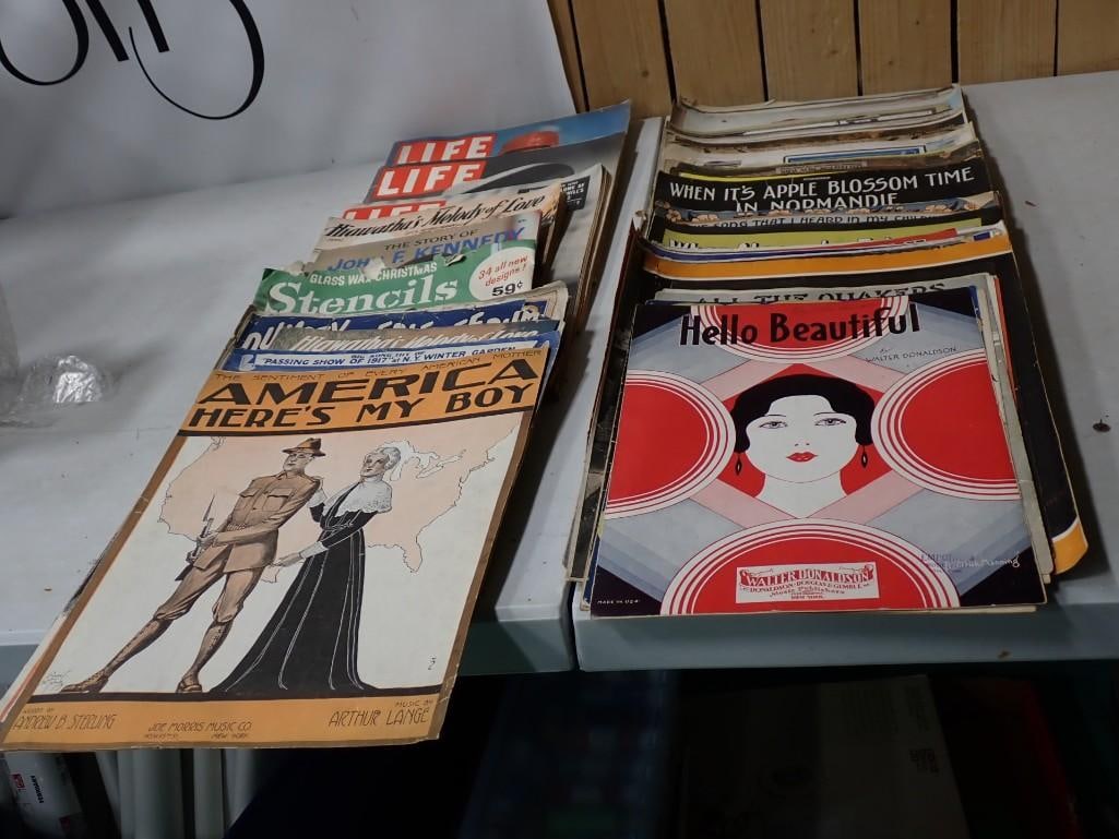 Lot of Vintage Sheet Music and Magazines incl Life: Lot of Vintage Sheet Music and Magazines incl Life