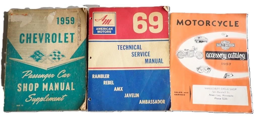 1959 Chevrolet Shop Manual Supplement, 1969 American motors Technical Service Manual and Harley Davi (1 of 10)