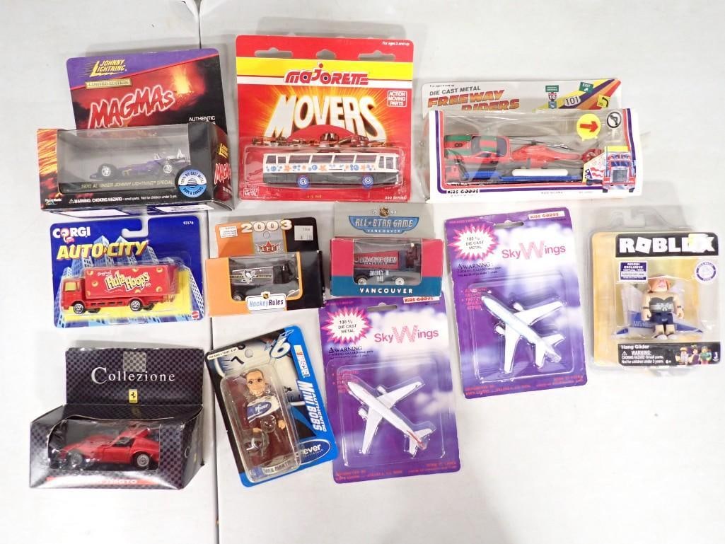 Toy Lot incl Corgi Auto City Truck, Johnny Lightning Magmas, Majorette Movers Bus, Roblox, etc: Toy Lot incl Corgi Auto City Truck, Johnny Lightning Magmas, Majorette Movers Bus, Roblox, Die Cast Freeway Riders, etc. All new in package