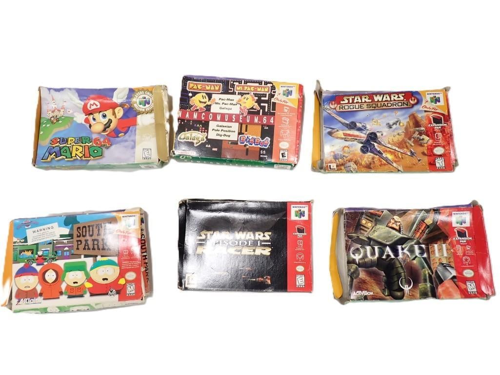 6 Nintendo 64 Games with Boxes including Super Mario 64, Namco Museum 64, South Park, Star Wars Rac (1 of 10)