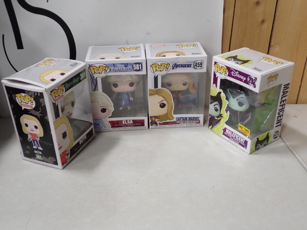 Lot of 4 New in box Funko Pop! including Frozen II Elsa, Marvel Captain Marvel, Disney Maleficent,: Lot of 4 New in box Funko Pop! including Frozen II Elsa, Marvel Captain Marvel, Disney Maleficent, Rick & Morty Beth