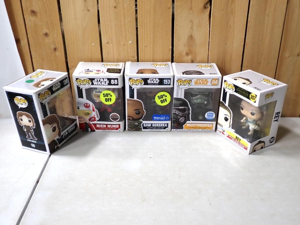 Lot of 5 Star Wars Funk Pop! Figures including Rey Mudtrooper, Saw Gererra, Nien Nunb, Jyn Erso: Lot of 5 Star Wars Funk Pop! Figures including Rey Mudtrooper, Saw Gererra, Nien Nunb, Jyn Erso