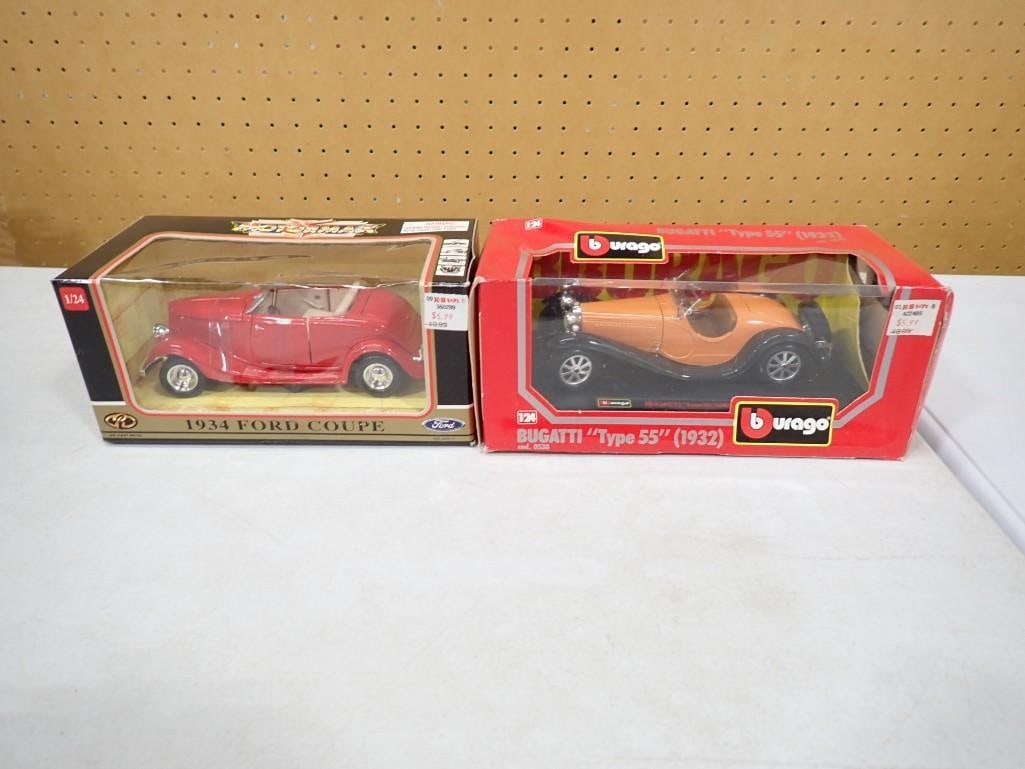 Model Cars incl Burago Bugatti Type 55 1932 1:24 Scale and MotorMax 1934 Ford Coupe 1:24 Scale Model (1 of 5)
