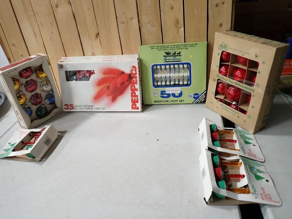 Assorted Christmas Ornaments and Lights with original boxes including Red Chili Pepper Light Set (1 of 3)
