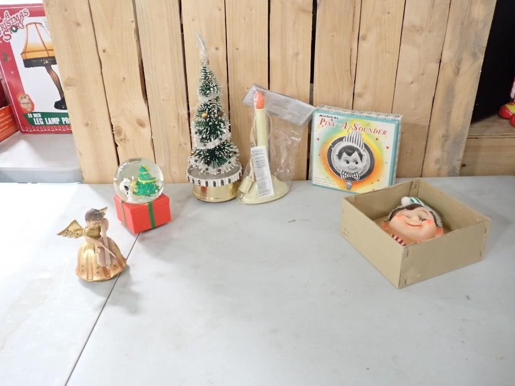 Vintage Christmas Lot including 1950's Musical Pixy-A-Sounder with box, Musical Figurine, Snow Globe (1 of 7)