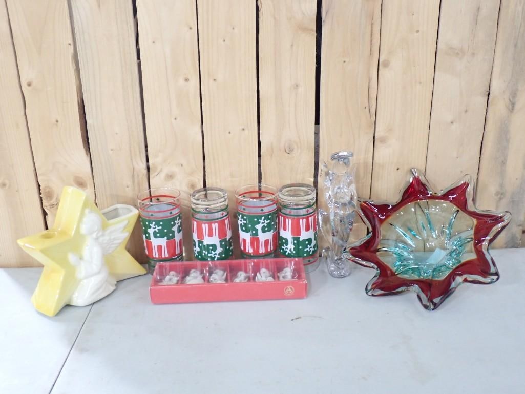 Vintage Christmas Lot including 1950's Royal Copley Angel & Star Planter, Silvestri Glass Angel, (1 of 8)
