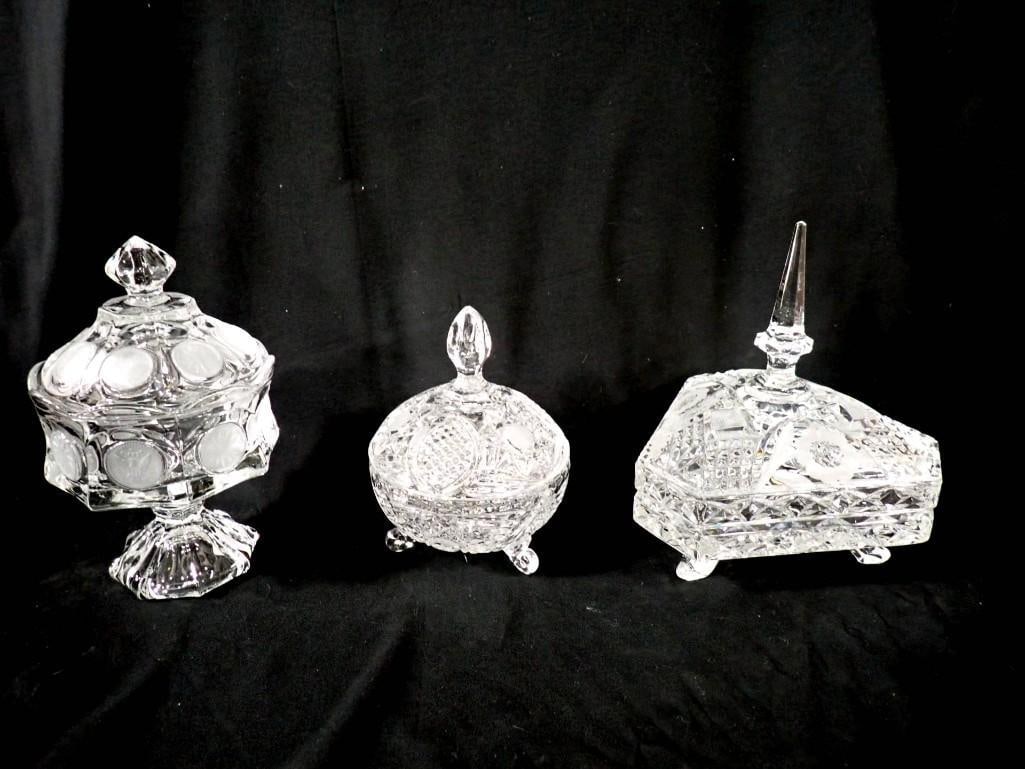 Crystal Lot including ABP Crystal Footed / Lidded Candy Dish, Etched Candy Dish with Spired Lid Tri- (1 of 5)