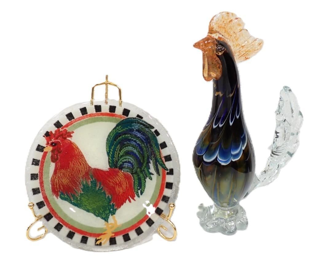 Peggy Karr 2001 Signed Glass Rooster Plate and Art Glass Rooster (1 of 8)