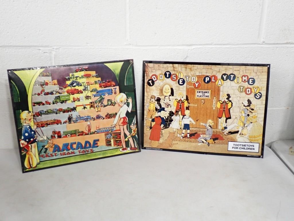 Pair of Embossed Metal Signs - Tootsietoys and Arcade Cast Iron Toys (1 of 2)