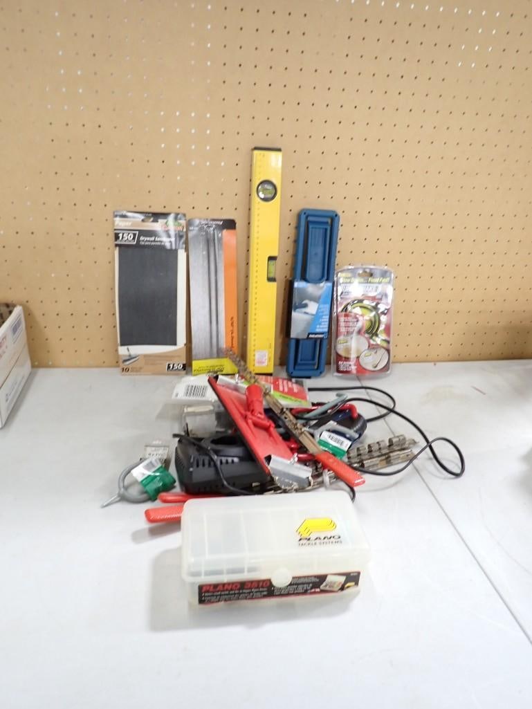 Tool / Hardware Lot - level, sandpaper, Plano 3510, Turbo Snake, etc.: Tool / Hardware Lot - level, sandpaper, Plano 3510, Turbo Snake, etc.