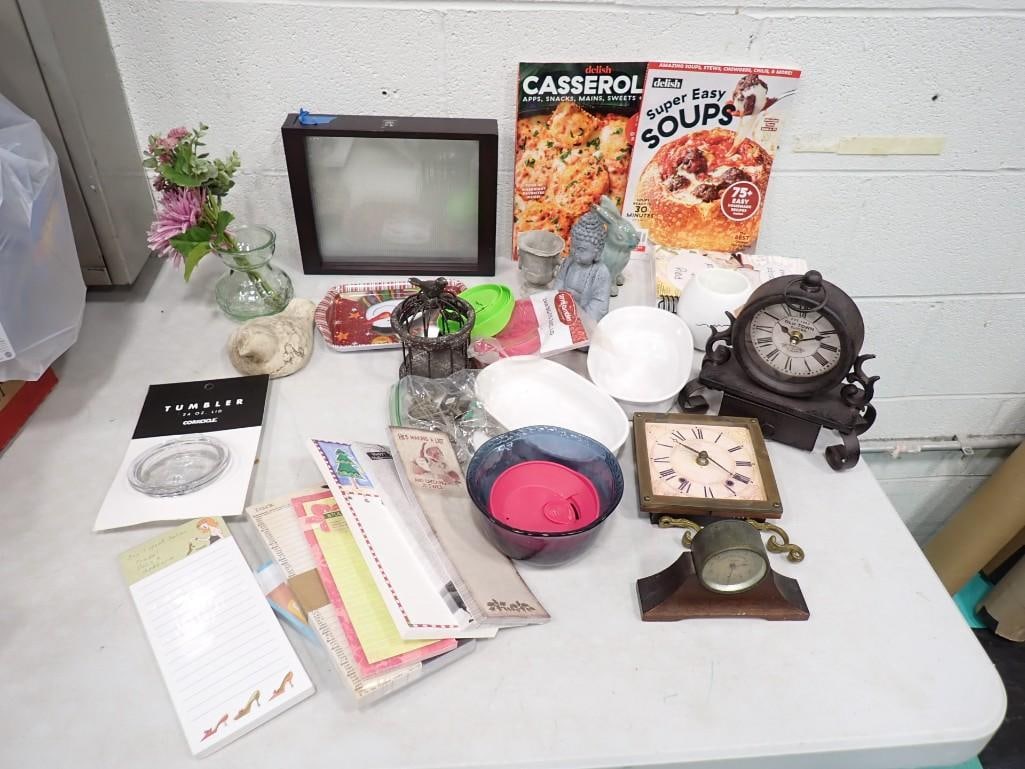 Misc. Lot including Vintage and modern clocks, cook books, Trinkets, Ephemera, Home Decor, etc. (1 of 15)