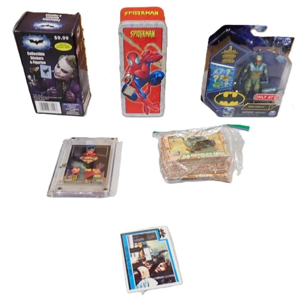 Toy / Collectibles lot including Batman Stickers & Figurine, Action Figure, Spiderman, Superman (1 of 5)