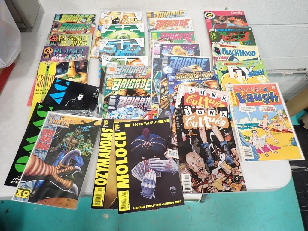 Assorted Comic Book Lot including Brigade, Planet of Apes, Black Hood, Archie Laugh, Junk Culture (1 of 9)