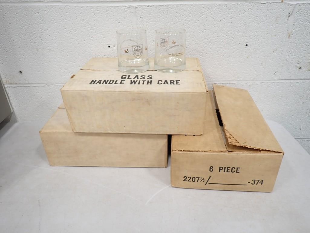 3 Cases of 6 each New Old Stock Scottish Toast Chequers Liquor Glasses: 3 Cases of 6 each New Old Stock Scottish Toast Chequers Liquor Glasses