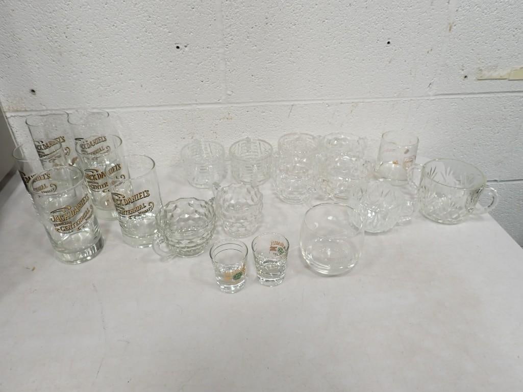 Glassware incl Jack Daniels Glasses, Clear Depression Glass, etc: Glassware incl Jack Daniels Glasses, Clear Depression Glass, etc