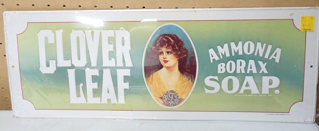 Clover Leaf Ammonia Borax Soap Metal Sign NOS New Old Stock, still sealed in plastic but from a stor (1 of 5)