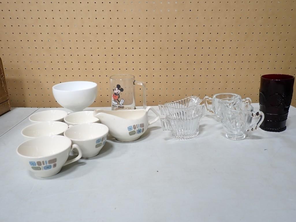 Misc. Lot including Atomic Canonsburg Coffee Mugs, Ruby Red Glass, Mickey Mouse Glass Mug, etc. (1 of 11)
