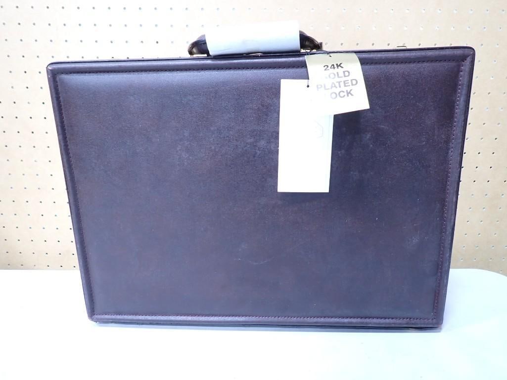 Leather Briefcase with 24K Gold Plated Lock and Original Tags: Leather Briefcase with 24K Gold Plated Lock and Original Tags