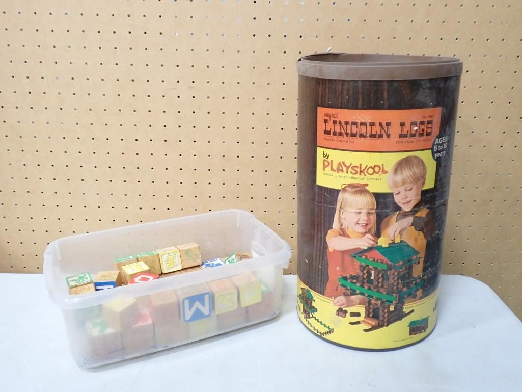 Lot of Vintage Wooden Blocks and Lincoln Logs: Lot of Vintage Wooden Blocks and Lincoln Logs - Andy better bid on these!