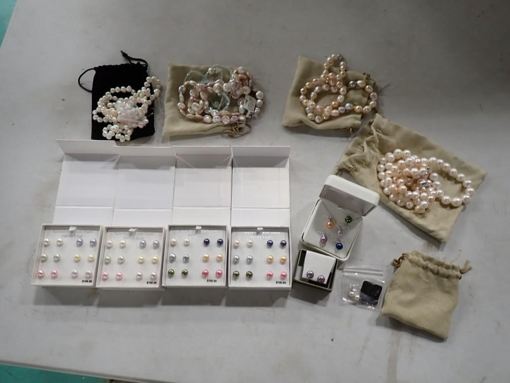Lot of Cultured Freshwater Pearls with Sterling and other Pearls, etc.: Lot of Cultured Freshwater Pearls with Sterling and other Pearls, etc.