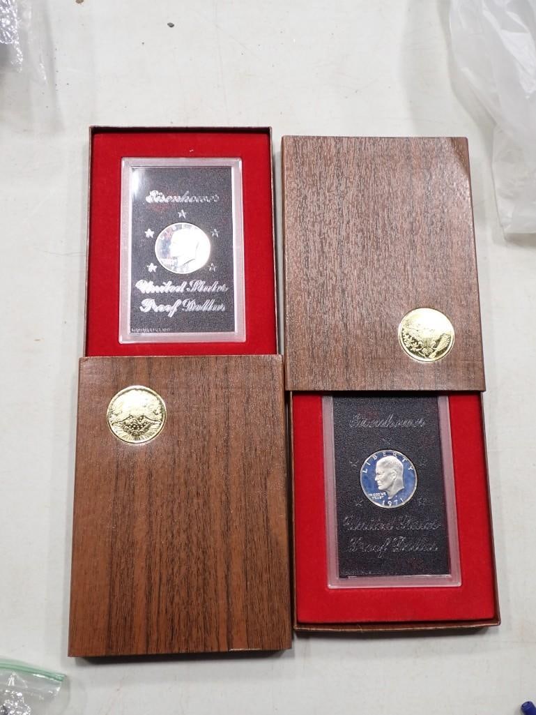 Pair of Brown Case 1971 Eisenhower Dollar Coin Proofs - 40% Silver (1 of 5)