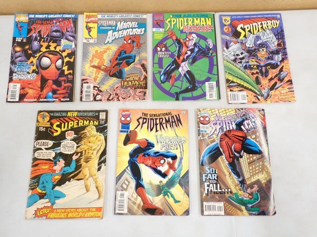 7 Comic Books incl The Amazing New Adventures of Superman 15 cent comic, Marvel Adventures, (1 of 12)