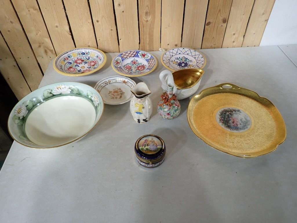 Misc. Lot including Decorative Plates, Hand Painted, Gold Gilt Swan, Trinket Box, Tray, etc. (1 of 13)