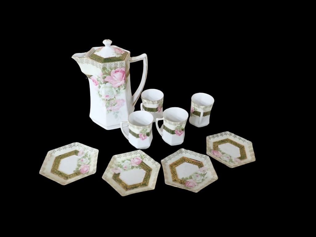 Antique R.S. Prussia Espresso or Hot Chocolate Set incl Pot, 4 Demitasse Cups and 4 Saucers (1 of 7)
