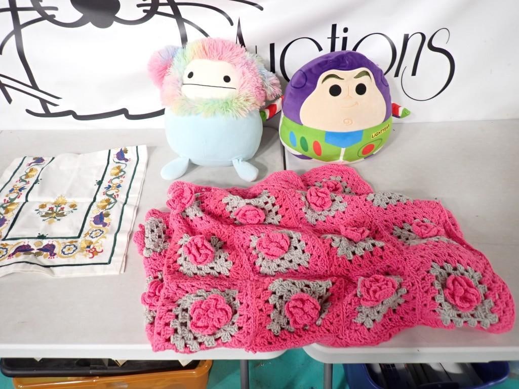Handmade Crocheted Throw, 2 Squishmallows, Table Runner (1 of 8)
