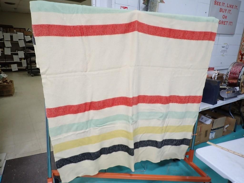 Vintage 4 Stripe Woven Wool Blanket (1 of 6)