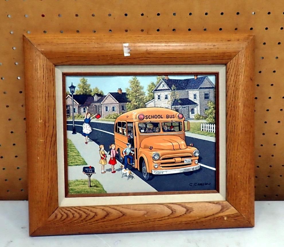 School Bus Framed Print - C Carson - Measures roughly 13x15": School Bus Framed Print - C Carson - Measures roughly 13x15" - similar to a Hargrove