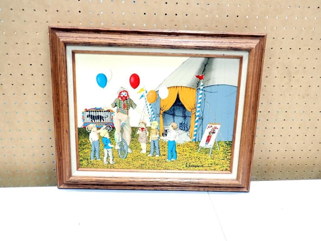 Framed Hargrove Print Clown at the Circus - measures roughly 17x20" (1 of 3)