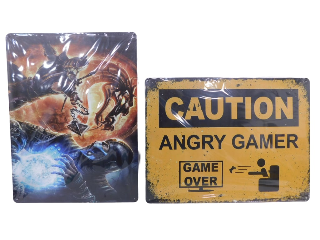 2 New Metal Signs incl Mortal Kombat and Caution Angry Gamer 12" x 15.5": 2 New Metal Signs incl Mortal Kombat and Caution Angry Gamer 12" x 15.5"