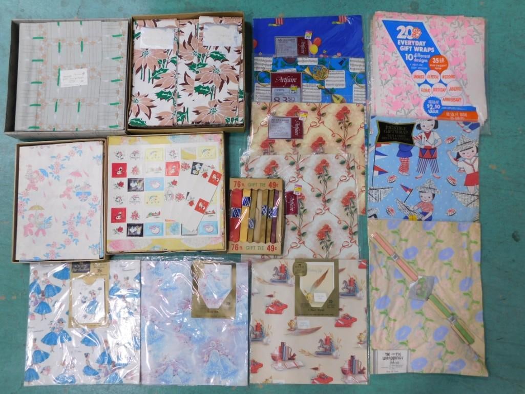 Vtg 1950-60s All Occasion / Birthday Wrapping Paper, Ribbons, Etc in Box NOS Lot (1 of 15)