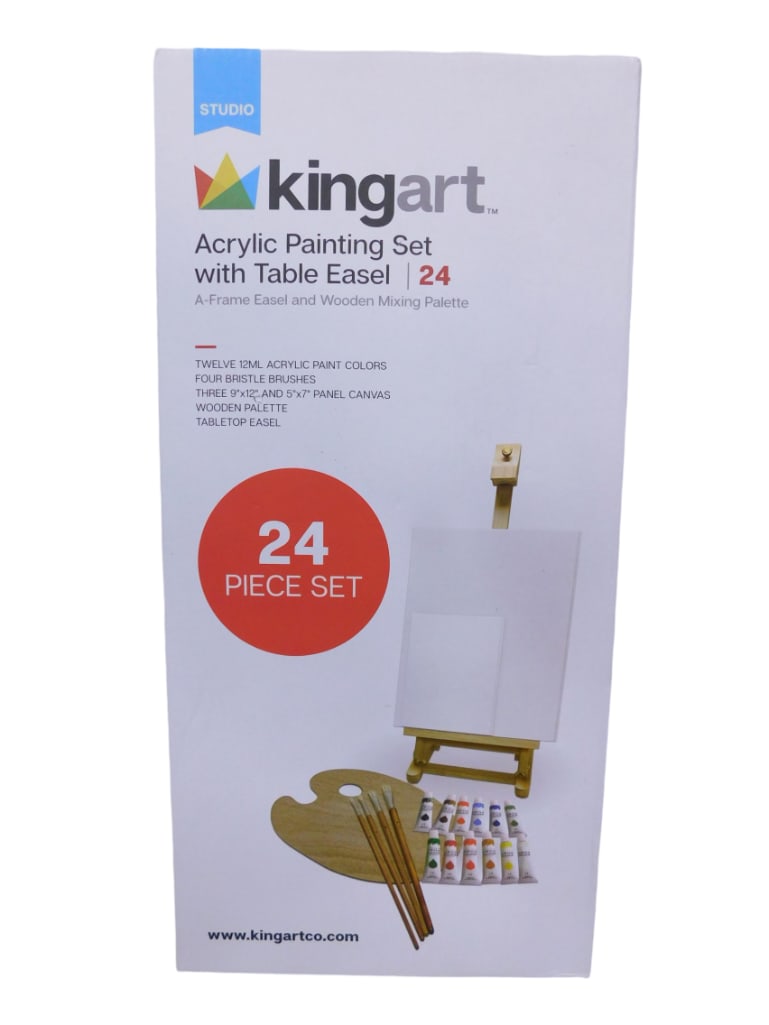 Kingart Acrylic Paint Set with Table Easel 24 Piece Set New in Box: Kingart Acrylic Paint Set with Table Easel 24 Piece Set New in Box