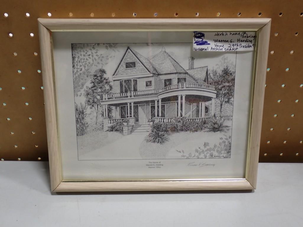 Framed Print Pencil Signed Richard Sebring of the Home of Warren G. Harding (1 of 4)