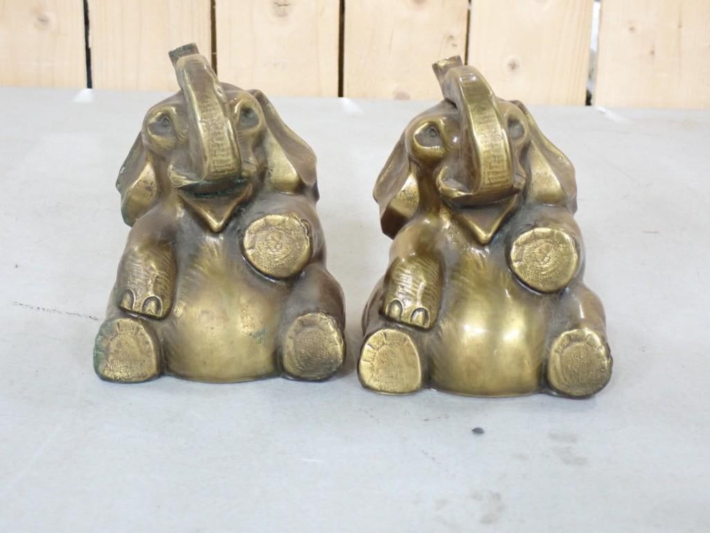Pair of Vintage Brass Elephant Bookends or Paperweights - Philadelphia Manufacturing Company (1 of 7)