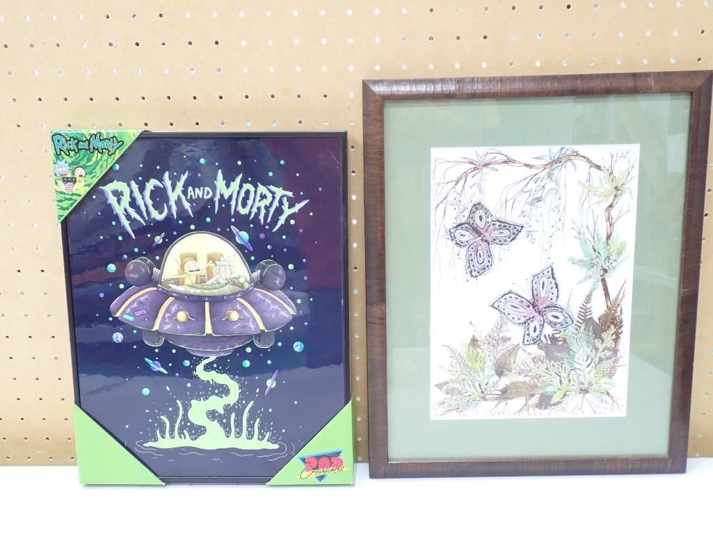 2 Framed Prints incl Rick and Morty and Butterflies: 2 Framed Prints incl Rick and Morty Adult Swim and Butterflies