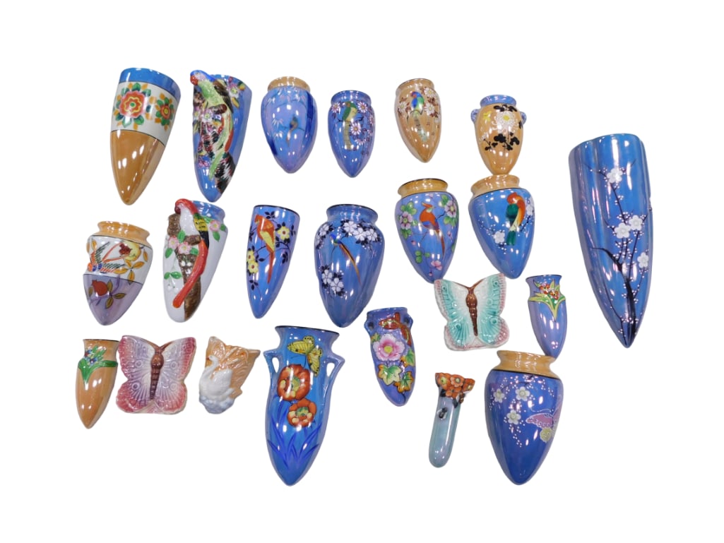 22 Lustreware Wall Pockets or Wall Vases incl Bird and Floral Designs (1 of 10)