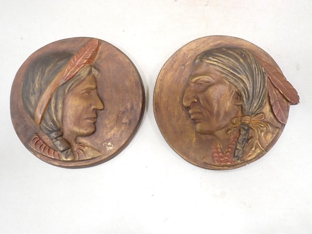 Pair of Native American Plaster Wall Hangings (1 of 5)