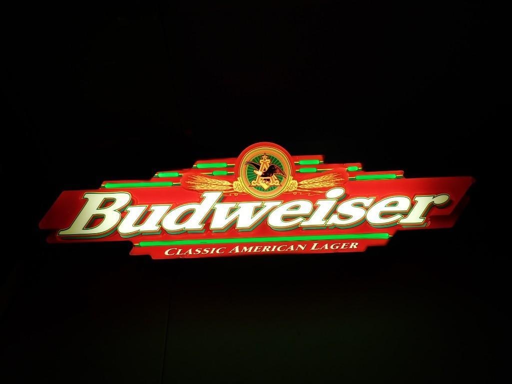 Budweiser Lighted Beer Sign Bar Light Works 44" Long (1 of 12)