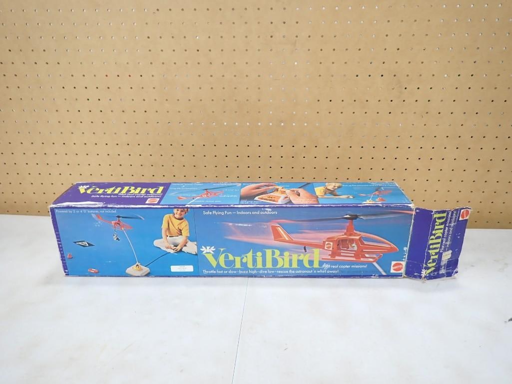 Vtg 1971 VertiBird Helicopter Toy by Mattel in Original Box: Vintage 1971 VertiBird Helicopter Toy by Mattel in Original Box Condition: untested, includes everything that you see in the pictures