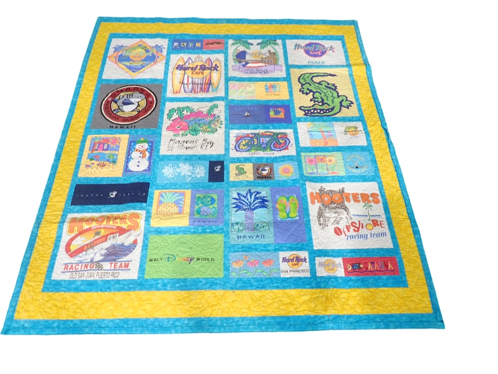 Handmade Quilt Machine Stitched approx 73" x 64" Hooters, Hard Rock Cafe, Hilton Head, Walt Disney (1 of 8)