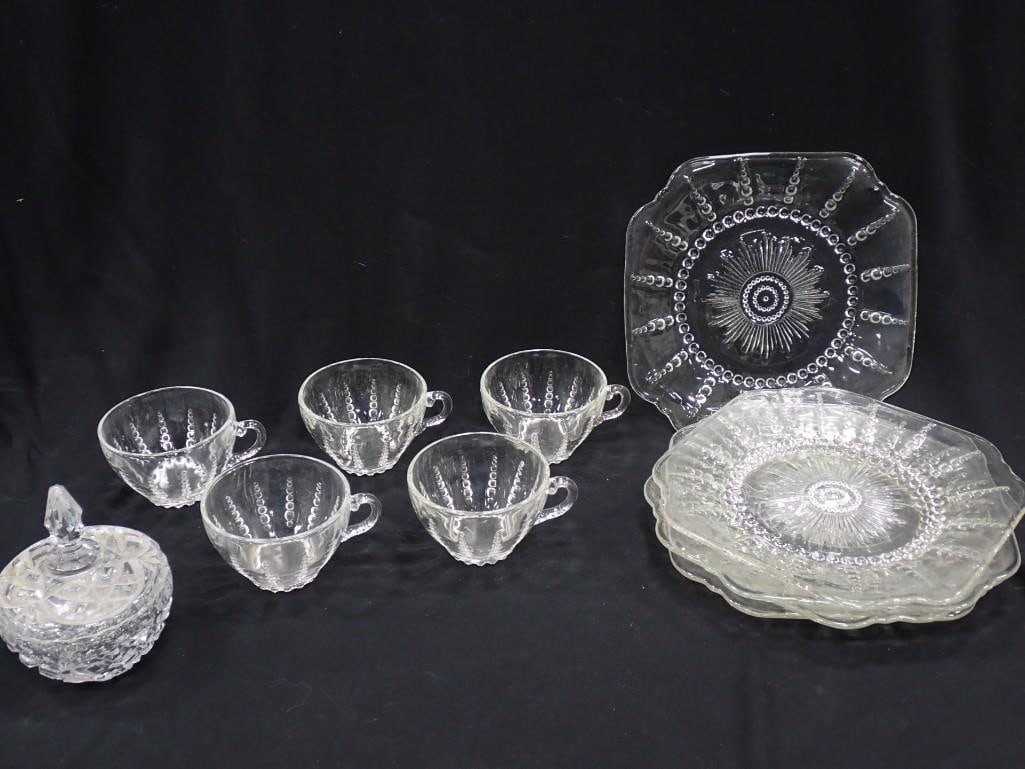 Vintage Glassware incl Federal Glass Columbia Small Plates and Cups and a Covered Candy Dish (1 of 14)