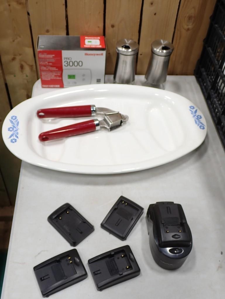 Household Lot incl Honeywell Thermostat, Camera Battery Chargers, Salt and Pepper Shaker, Garlic Pre (1 of 9)