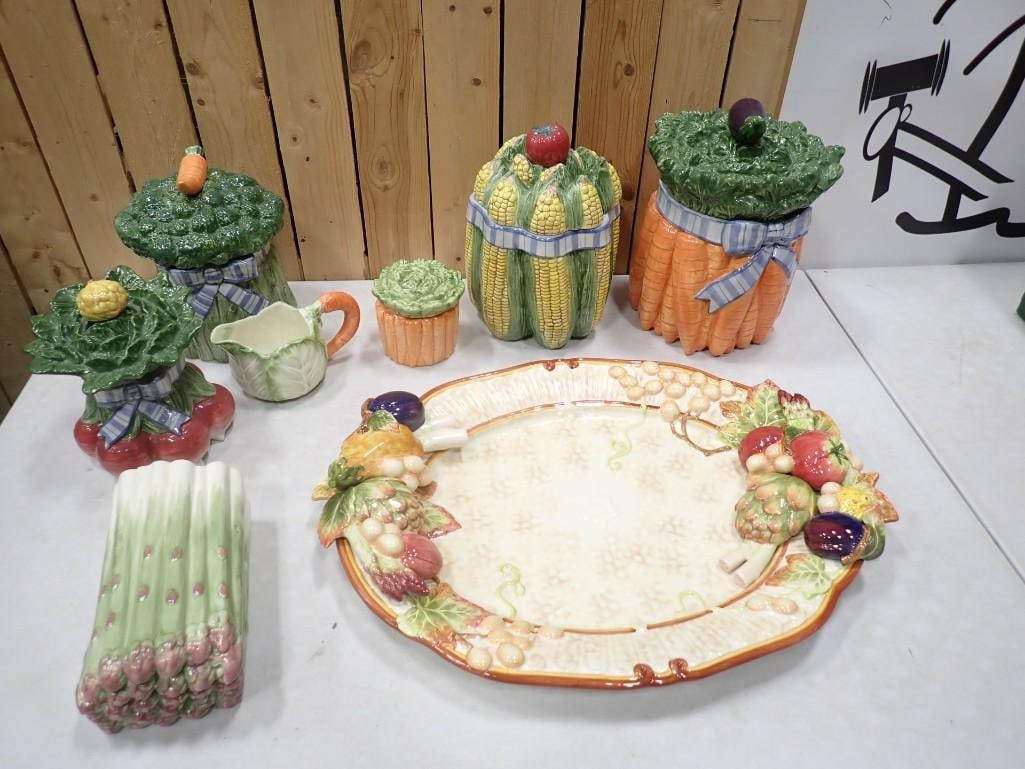 Fitz and Floyd Asparagus Dish with Lid, Broccoli Jar, Corn Jar, Carrot Cookie Jar, Cabbage Creamer (1 of 17)