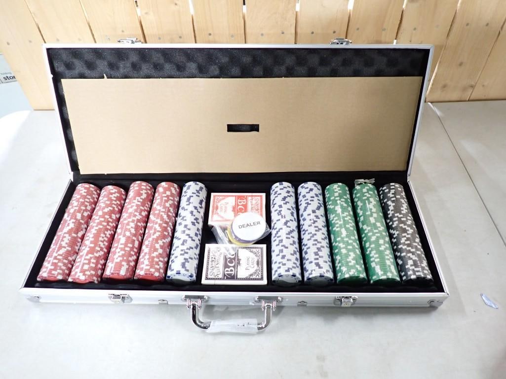 Poker Chip Set with Aluminum Case New in Package incl 500 Chips, 2 Decks of Cards, Buttons (1 of 6)